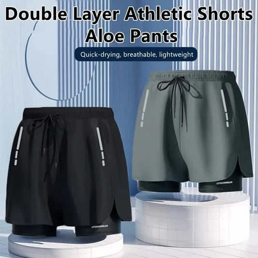 Men’s Double Layer Athletic Shorts Quick Dry Swim Trunks with Inner Liner Drawstring Breathable Sports Beach Running Pants Peaceful Pleasures Health and Wellness