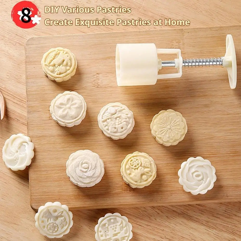 DIY Mooncake Mold Set – 8 Interchangeable Stamps Hand Press
