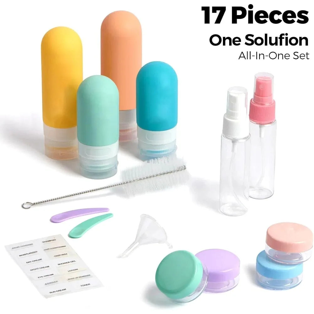 Travel Bottles Silicone Containers Refillable Leakproof 17pack for Toiletries Travel Shampoo and Conditioner Bottles Peaceful Pleasures Health and Wellness