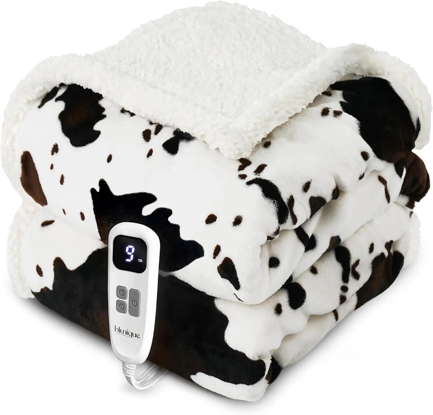 Cow Print Heated Electric Blanket – 10 Heat Levels, 62x84" Peaceful Pleasures Health and Wellness United States