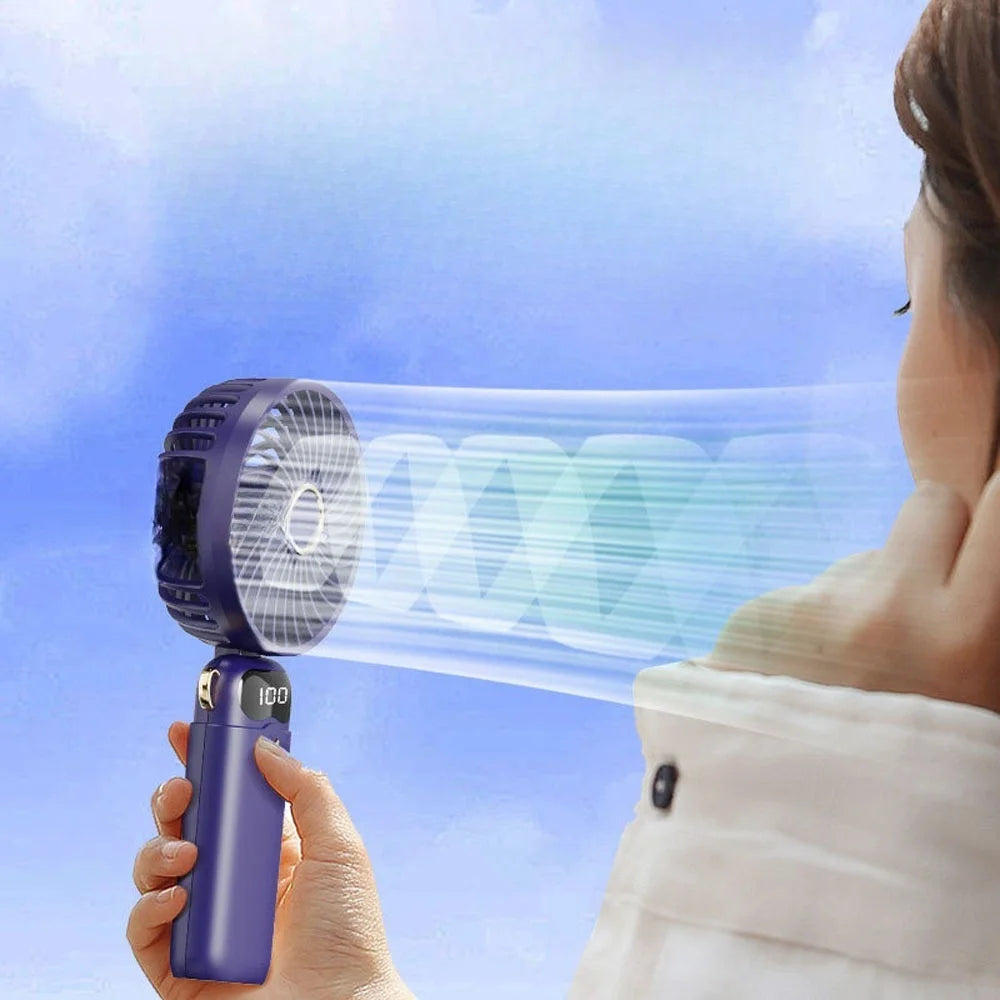 3000mAh Ultra-Quiet USB Mini Handheld Fan Portable Desk Fans 5 Speed USB Rechargeable Fan with Phone Stand and Display Screen Peaceful Pleasures Health and Wellness