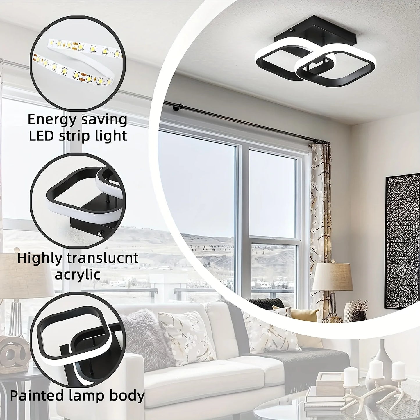 RUNTOIN Nordic LED Ceiling Light | Square Hallway & Porch Lamp