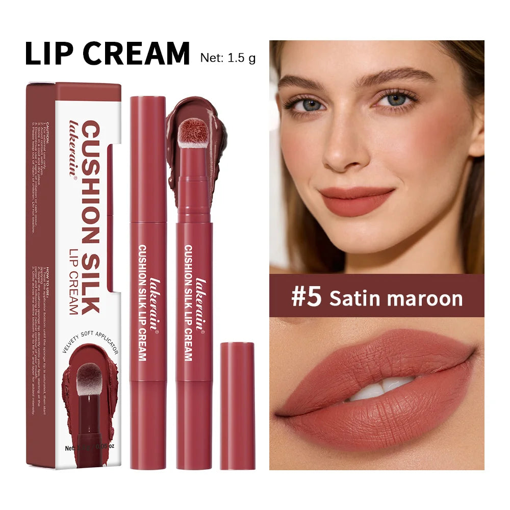 Cushion Kiss Lip Cream Lip Stain Lip Tint Long Lasting Matte Waterproof Non Transfer Formula Velvety Finish Cosmetics Peaceful Pleasures Health and Wellness 5Satin Maroon