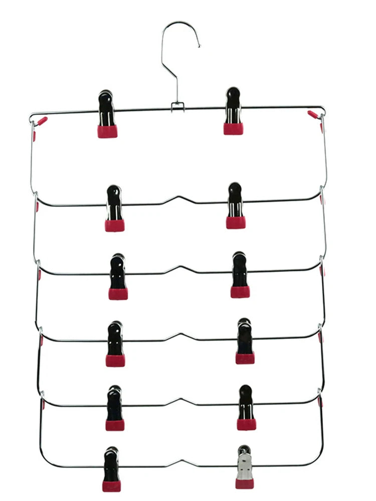 Multi Functional Folding Multi-Layer Pants Rack, Pants Hanger, Household Anti Slip And Seamless Wardrobe Storage Tool Peaceful Pleasures Health and Wellness Bright red