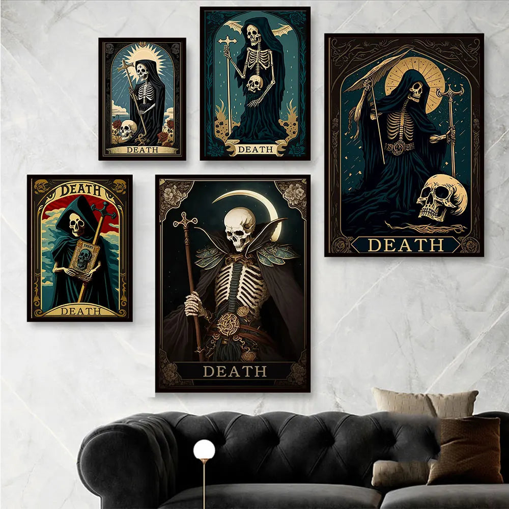 Death Tarot Card Skull Wizard Canvas Wall Art | Gothic Decor