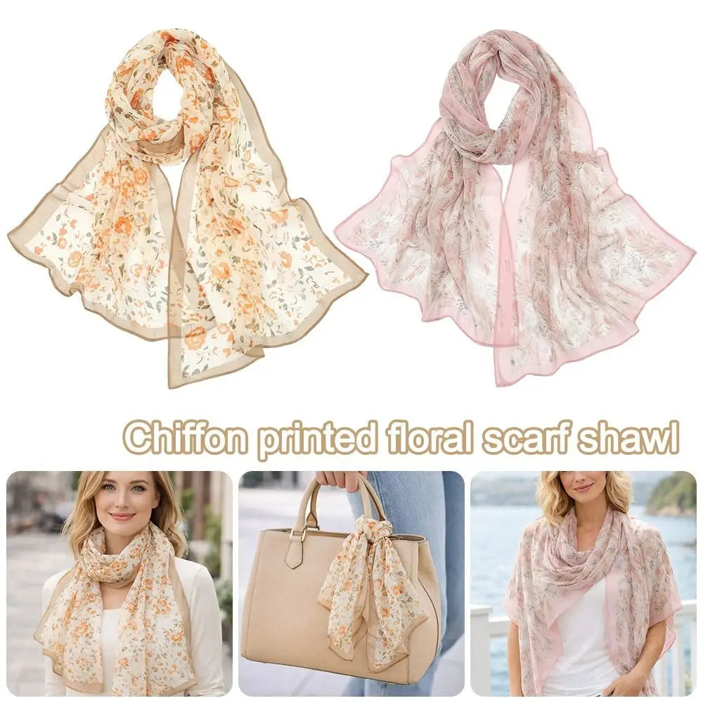Chiffon Floral Lotus Scarf – Lightweight Beach & Travel Shawl