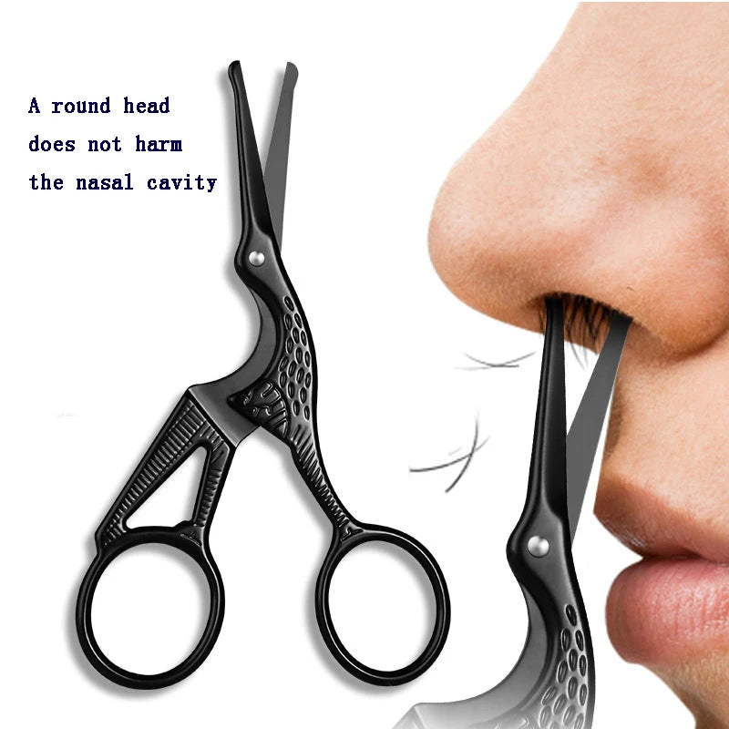 Stainless Steel Crane-shaped Scissors Safety Round-head Manual Nose Hair Trimmer Beauty Shaving Small Scissors Peaceful Pleasures Health and Wellness