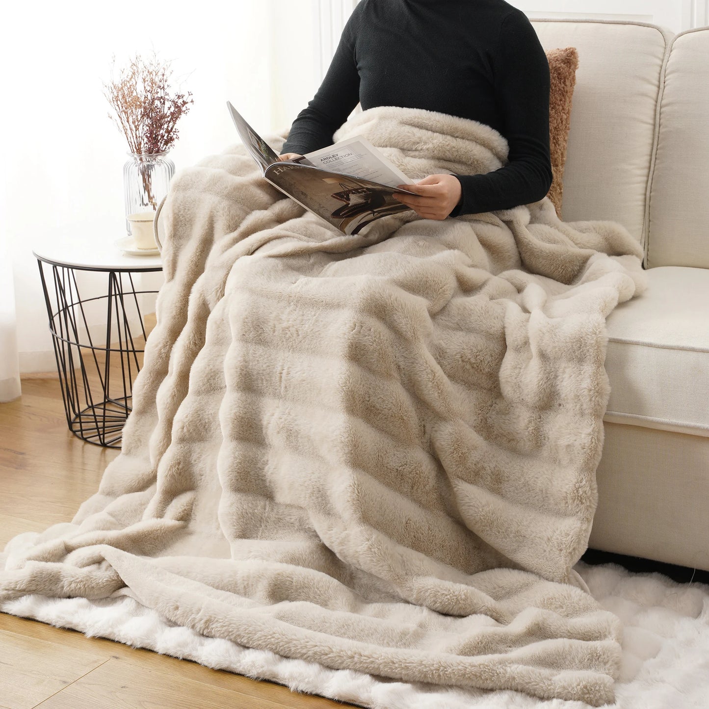Battilo Faux Fur Throw Blanket ,Faux Rabbit Fur Blanket ,Fluffy Plush Thick Blankets for Bed Sofa,Soft Cozy Fuzzy Mink Blanket Peaceful Pleasures Health and Wellness