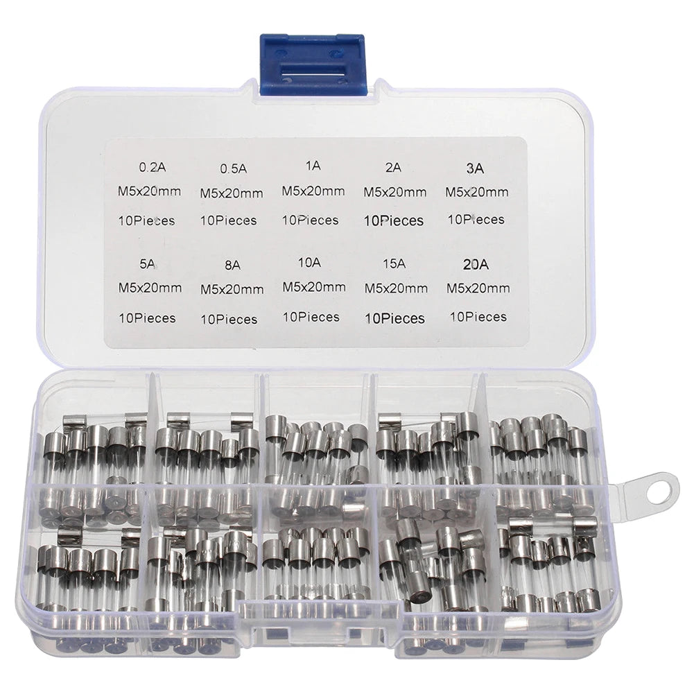 100-Piece Glass Tube Fuse Assortment Kit – 0.2A to 20A, 250V Peaceful Pleasures Health and Wellness