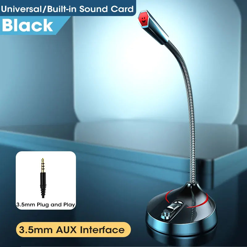 Mini USB Wired Microphone 3.5mm Jack Plug Studio Speech Mic for PC Computer Laptop Notebook Loud Speaker Peaceful Pleasures Health and Wellness 3.5mm Black