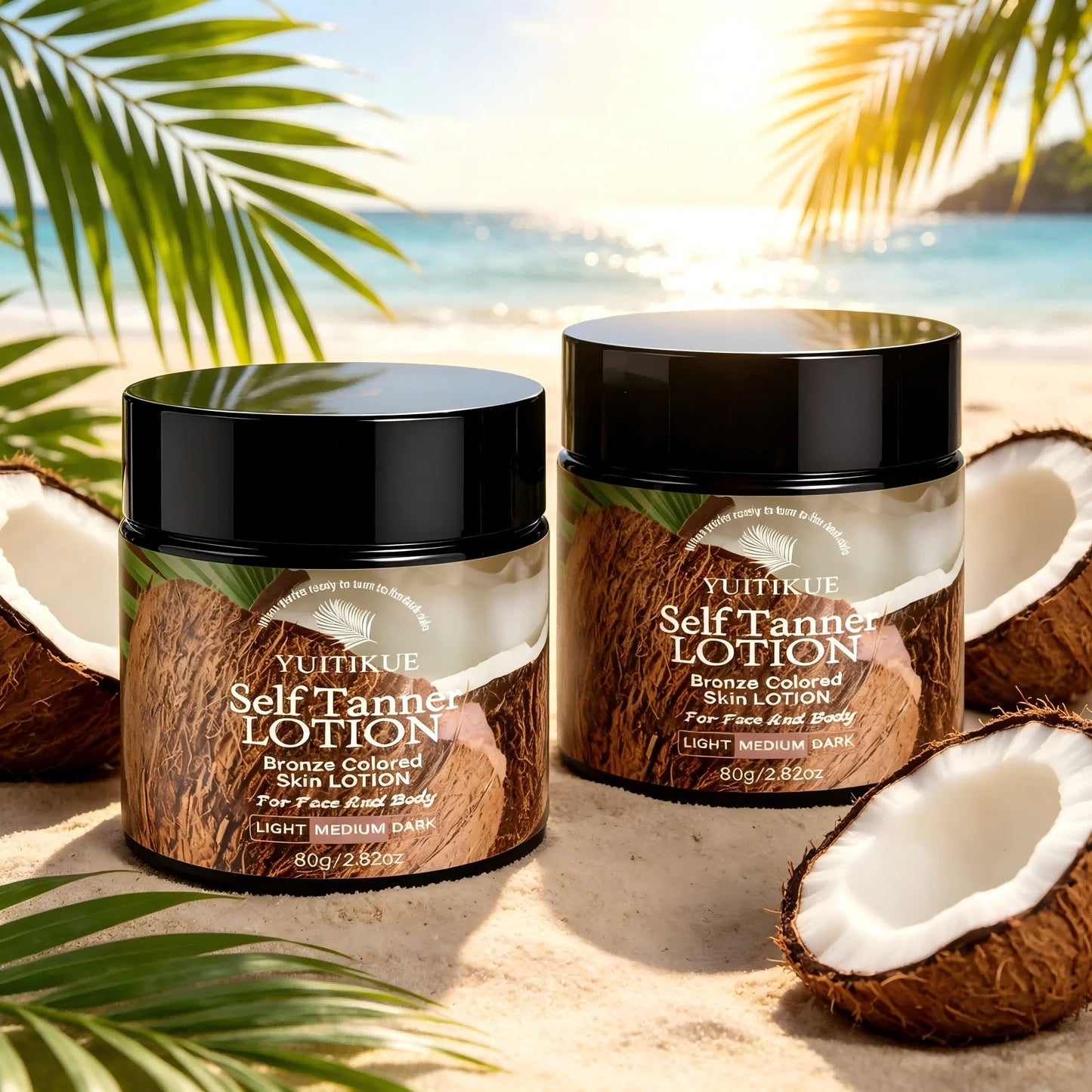 YUITIKUE Coconut Self Tanner Lotion 80g Medium Bronze Sunless Tanning Lotion for Natural Face & Body Glow Peaceful Pleasures Health and Wellness 2pc