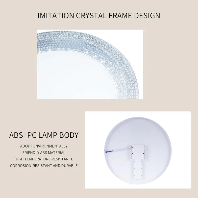 RUNTOIN Crystal LED Ceiling Light 24/36/48W CCT Square & Round