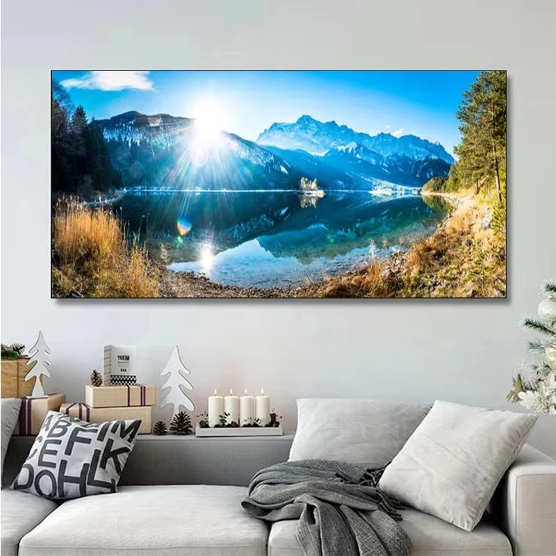 Nature Landscape Canvas Wall Art – Sunshine Forest Lake Print Landscape Canvas Print Peaceful Pleasures Health and Wellness ZLH2593 100x200cm No Frame