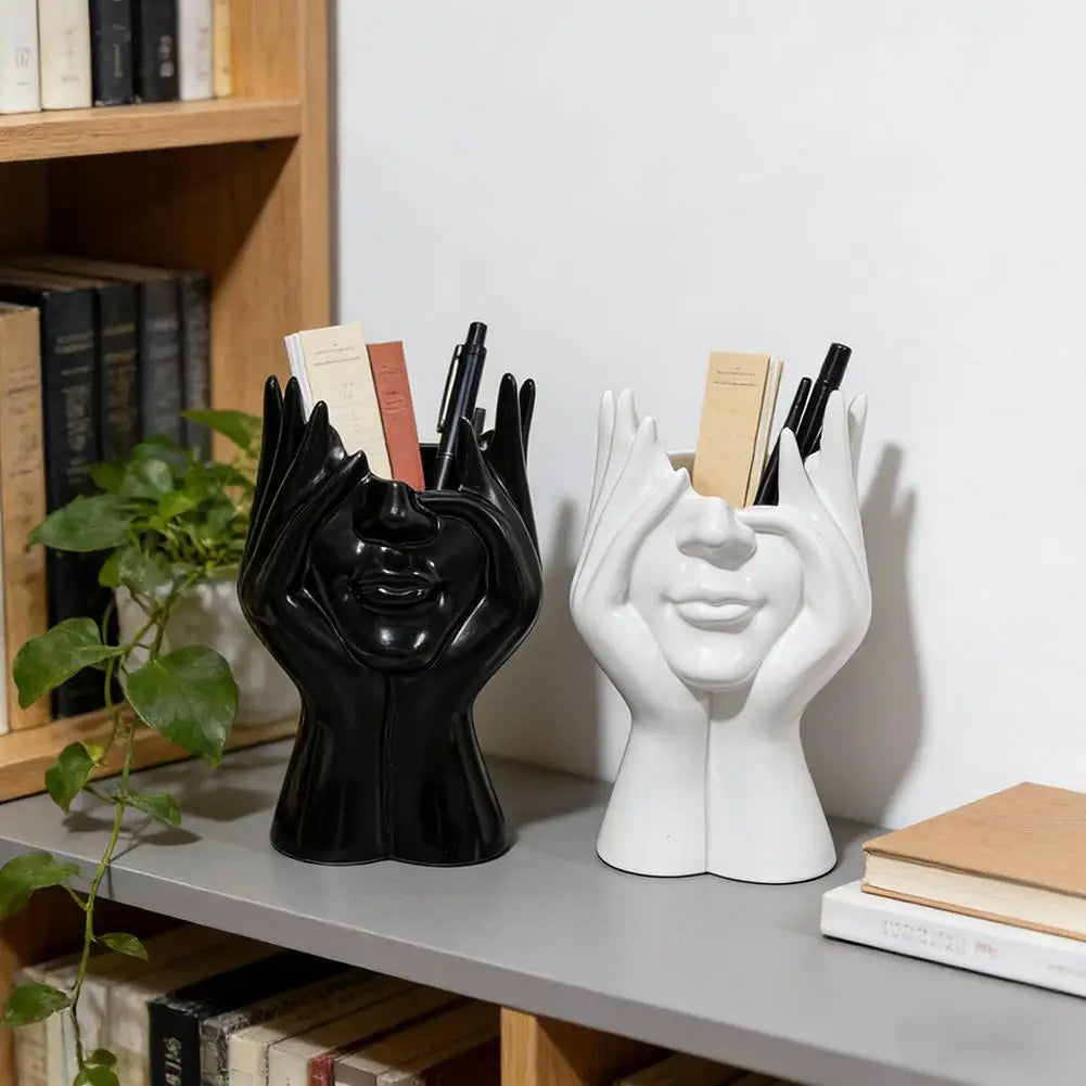 Abstract Face Sculpture Desk Organizer for Modern Spaces Peaceful Pleasures Health and Wellness