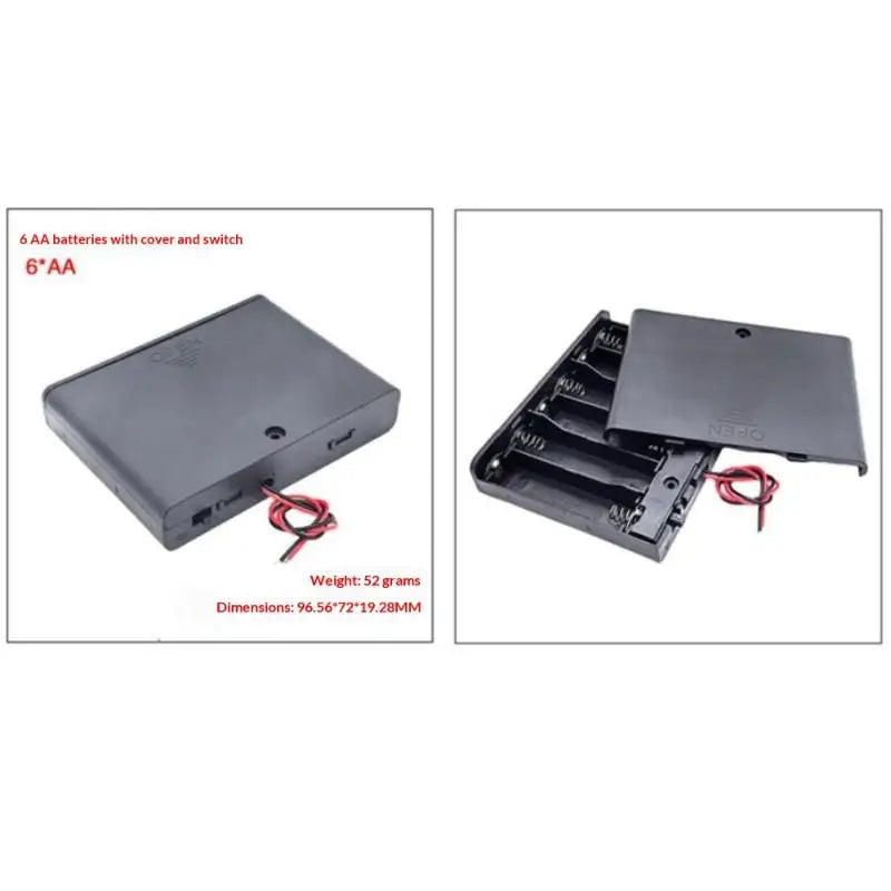 All Black AA Battery Holder Storage Case Box With Switch And Cover For AA Batteries Standard Container 1 2 3 4 6 Slots Peaceful Pleasures Health and Wellness AA 6 Slots 1pcs