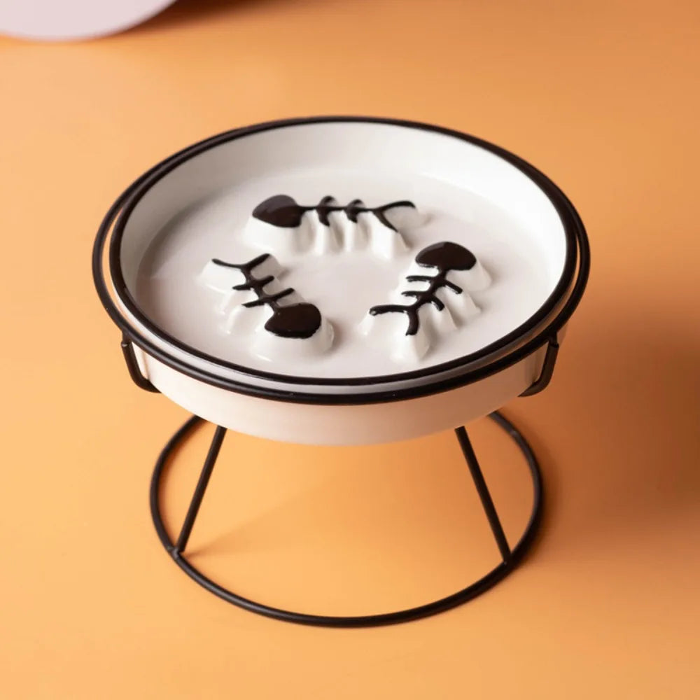 Raised Ceramic Cat Bowl | Elevated Slow Feeder & Water Bowl