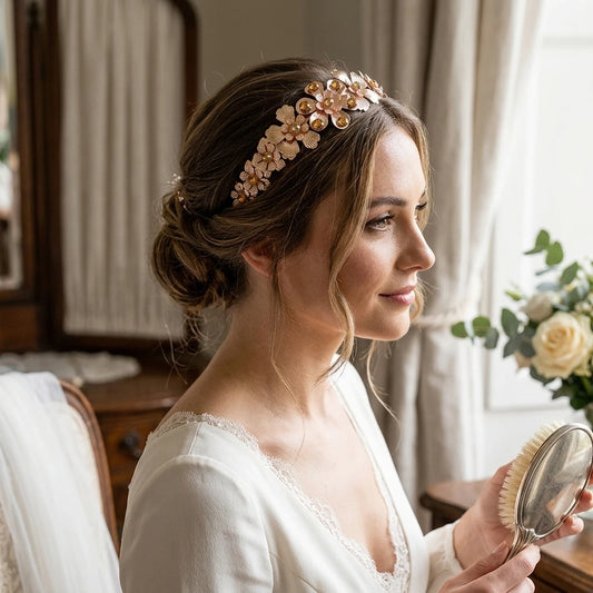 Bridal Flower Hair Band Metal-Leaf Headpiece Elegant Wedding Headband For Bride And Bridesmaid Peaceful Pleasures Health and Wellness