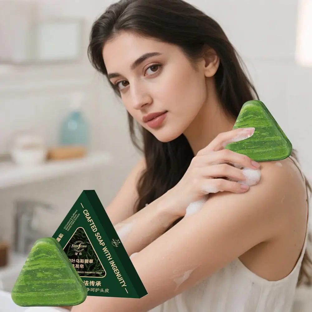 Usman Grass Shampoo Soap Cypress Leaf Polygonatum Herbal Plant Extract Refreshing Clean Oil Control & Itching 120g Peaceful Pleasures Health and Wellness