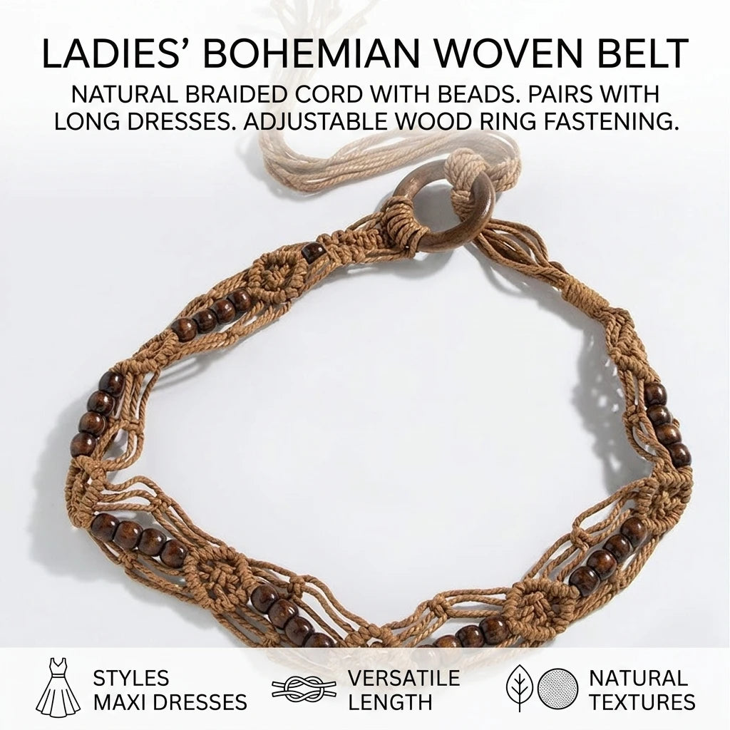 Bohemian Style Woven Belt for Women with Buckle Decoration Long Skirt Matching Peaceful Pleasures Health and Wellness