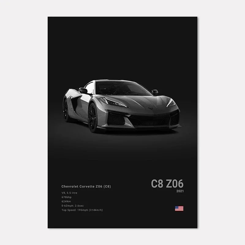 Famous Cars GT Canvas Wall Art Print Poster – Unframed Decor