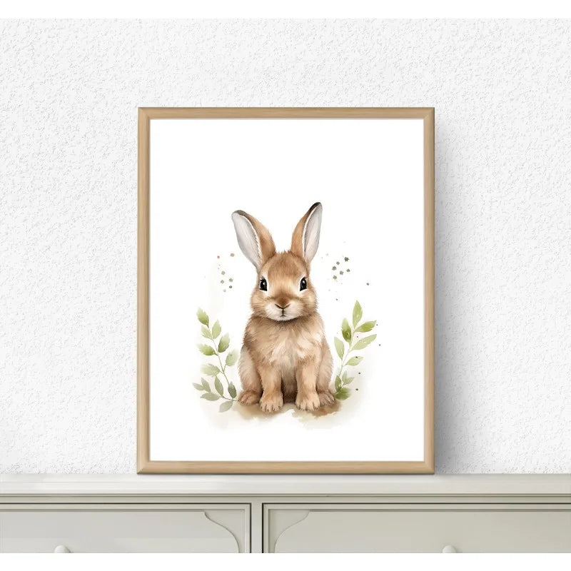 Watercolour Kawaii Woodland Baby Animals Bear Rabbit Raccoon Poster Canvas Painting Wall Art Pictures Home Bedroom Decor Peaceful Pleasures Health and Wellness 4 40x60cm Unframed