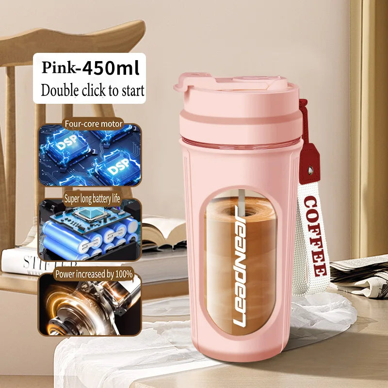 Electric Shaker Cup - Automatic Self-Mixing Cup Sports Protein Powder Shaker Cup with Electric Mixing Function Coffee Shaker Cup Peaceful Pleasures Health and Wellness Pink 450ml