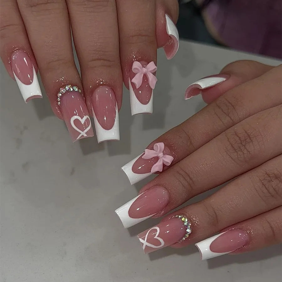 24pcs 3D Flower Press On Nails | Purple Aurora Almond Shape