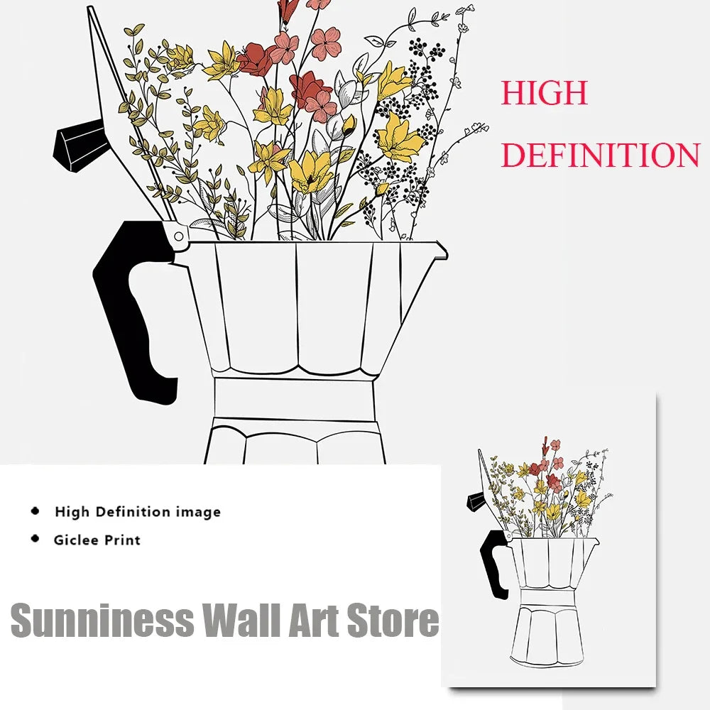 Coffee Lover Canvas Wall Art | Nordic Floral Cup Print Poster Canvas Wall Art Peaceful Pleasures Health and Wellness