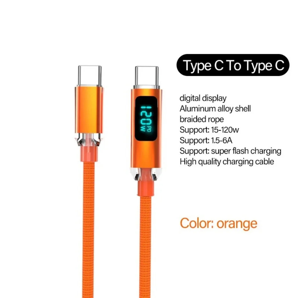 120W USB-C to C 6A Fast Charging Cable with Digital Display