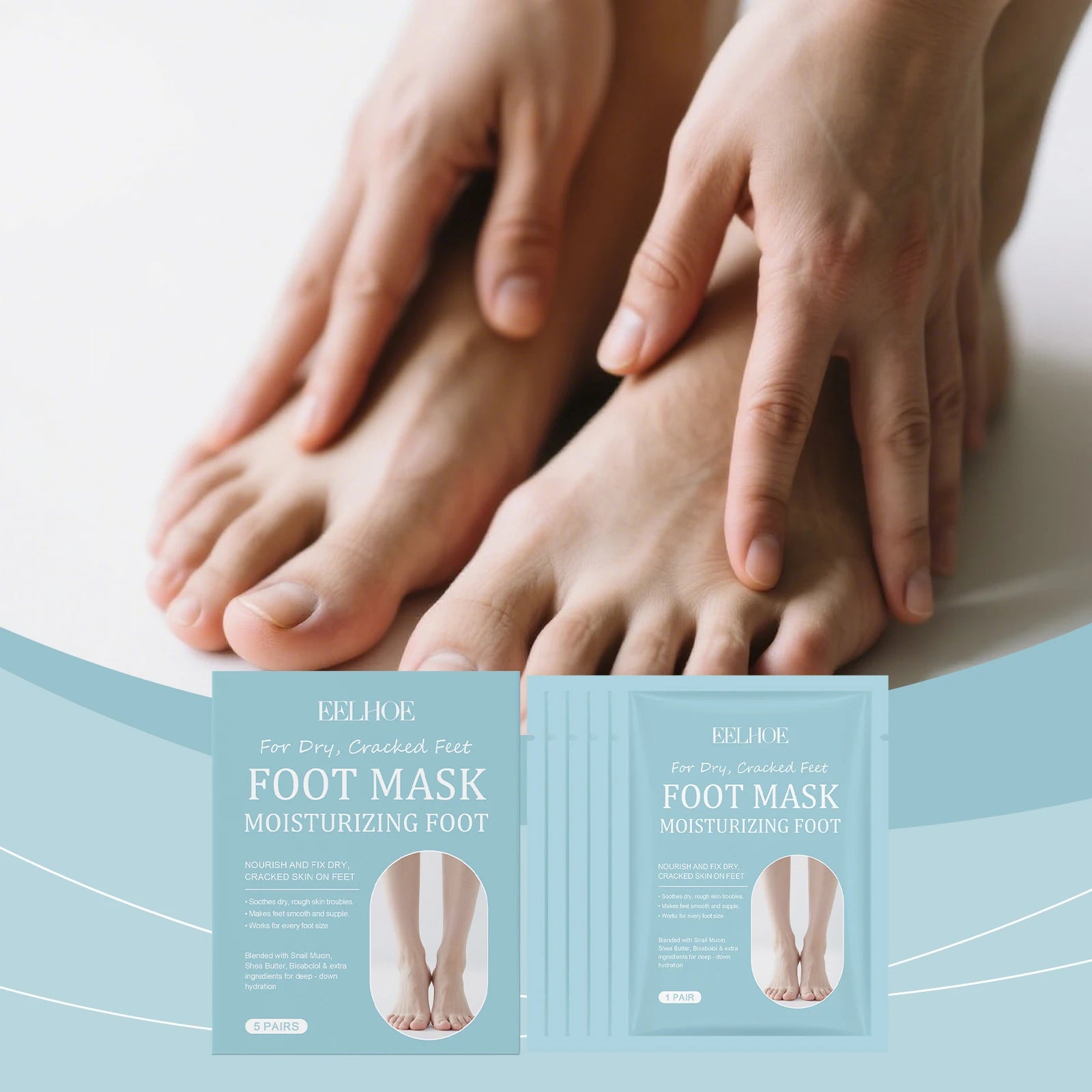 EELHOE Daily Foot Mask – Moisturizing & Exfoliating, 5 Pack Foot Mask Peaceful Pleasures Health and Wellness
