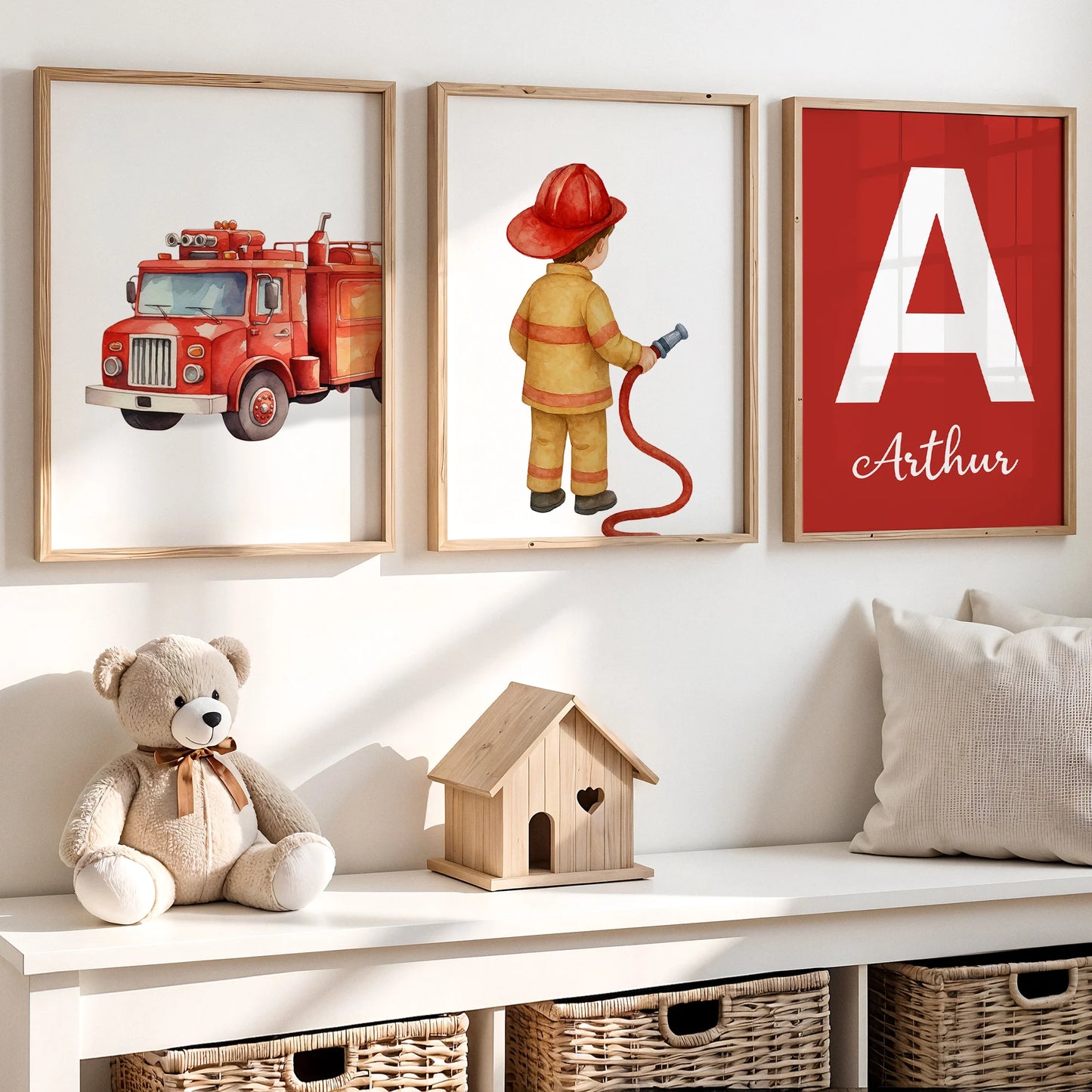 Personalized Firefighter Canvas Wall Art Set of 3 | Kids Decor