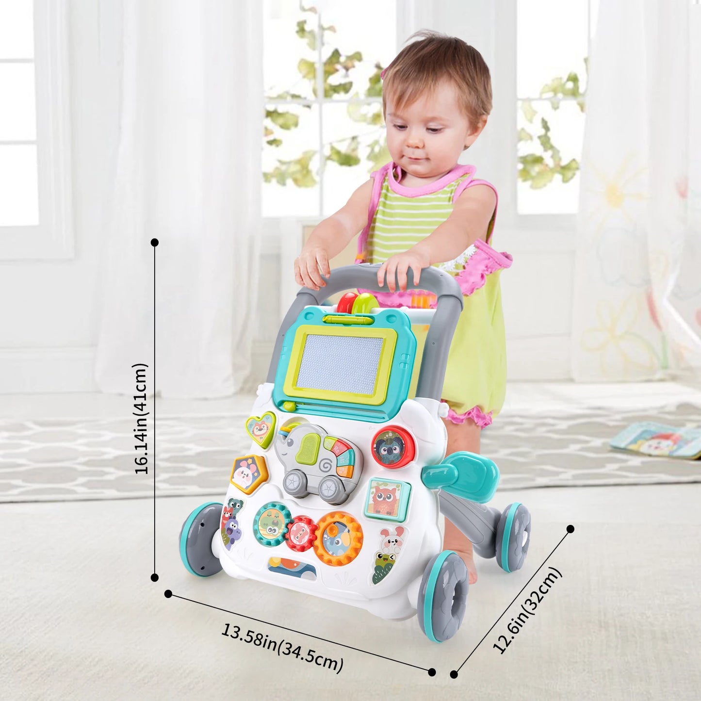Baby Cartoon Push Walker Toys Music Drawing Board Multifunction