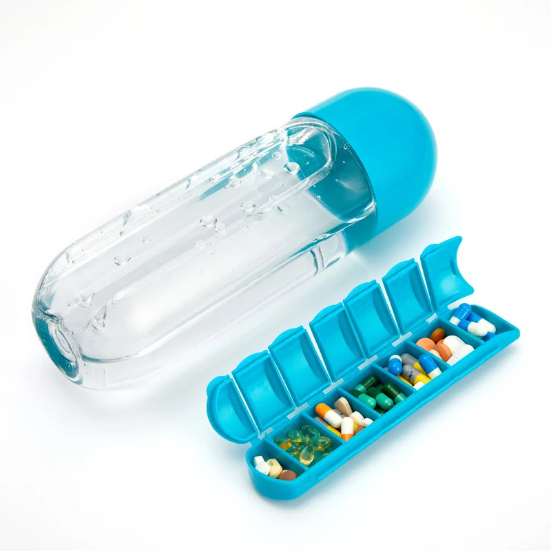 2-in-1 Sports Water Bottle & 7-Day Pill Organizer – 600ml BPA-Free