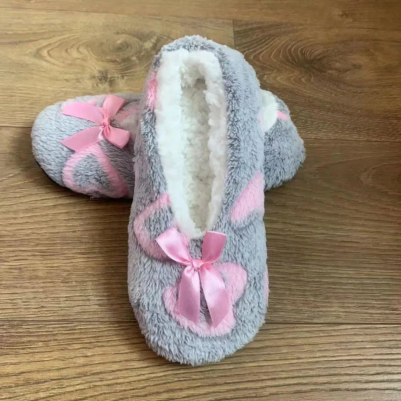 Women's Heart-Shaped Fur Indoor Slippers | Soft EVA Winter House Shoes