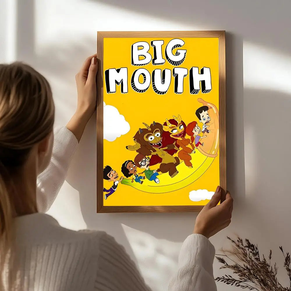 Cartoon Big Mouth HD Waterproof Self-Adhesive Wall Art Poster Wall Art Poster Peaceful Pleasures Health and Wellness White3 40X50cmNoframe