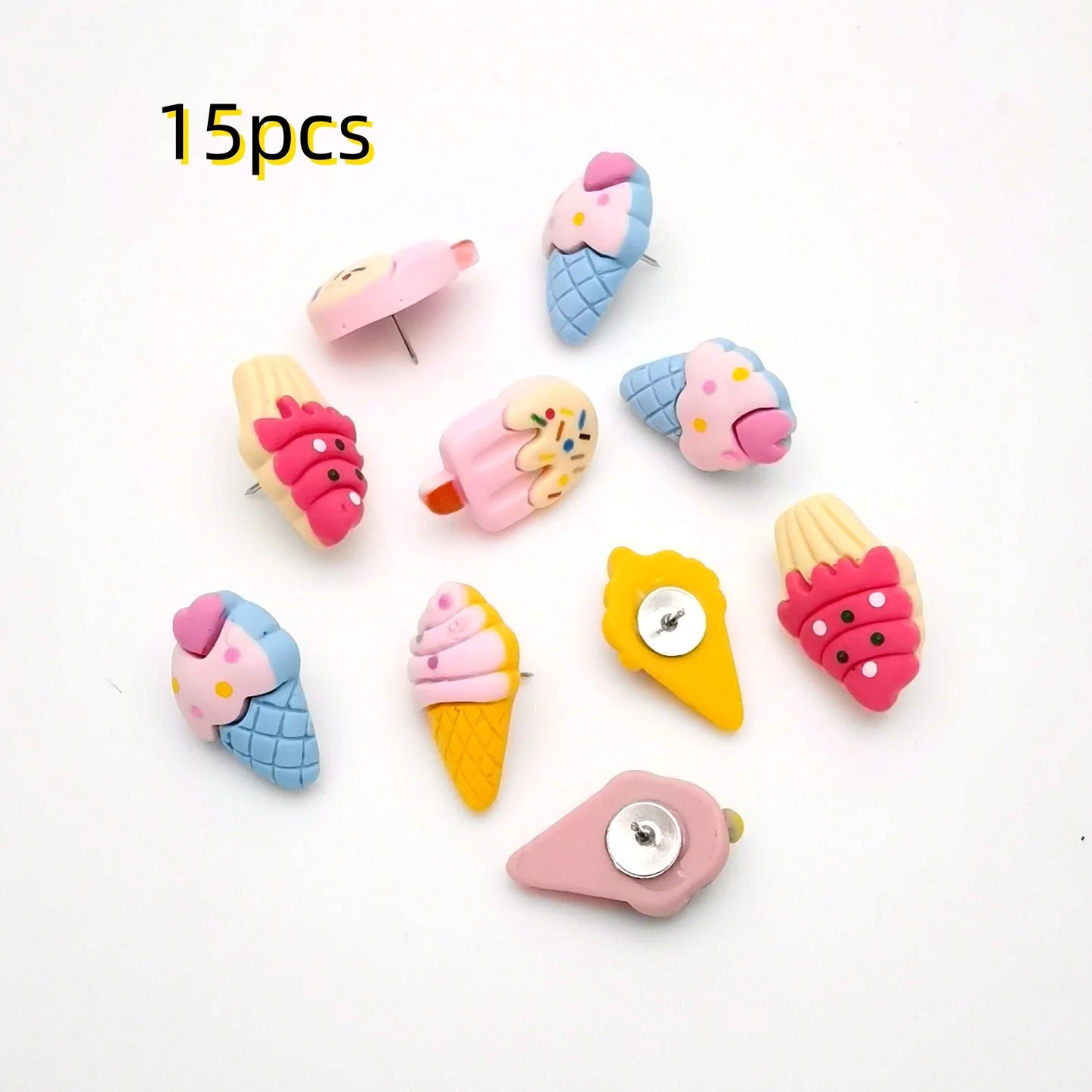 Bview Art Creative Ice Cream Resin Push Pins Flat Head Thumb Tacks