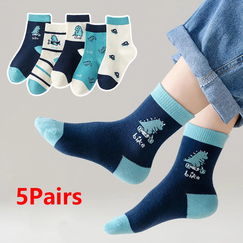 Kids Dinosaur Cartoon Socks 5 Pairs | Boys & Girls Ages 1–12