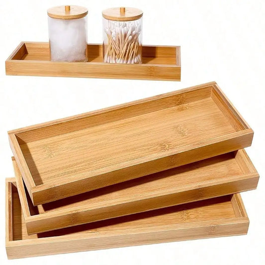 Bamboo Serving Tray & Bathroom Vanity Organizer – Decorative Counter Tray Set Peaceful Pleasures Health and Wellness