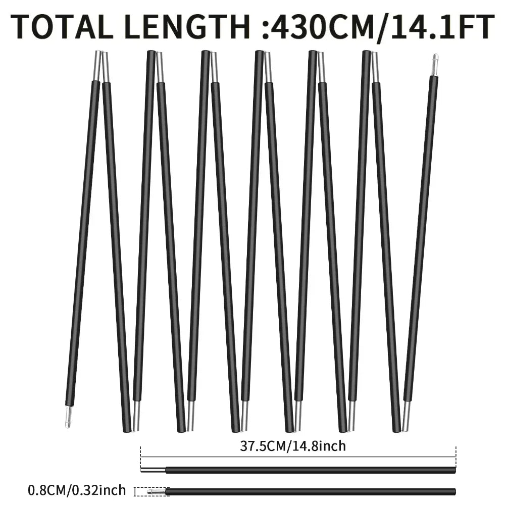 1Pcs Pre-Assembled Tent Pole Aluminum Alloy 3.6m 4.3m Camping Support Pole for Outdoor Hiking Tent Awning Shelter Frames Rods Peaceful Pleasures Health and Wellness 1Pcs 4.3M Black