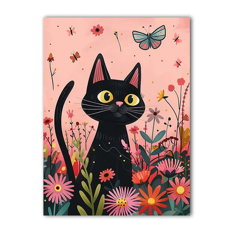 Nordic Wall Art Cute Black Cat Playing with Flowers Canvas Painting Modern Style Poster Prints Bedroom Living Room Wall Decor Peaceful Pleasures Health and Wellness 03 15x20cm No Frame China Mainland