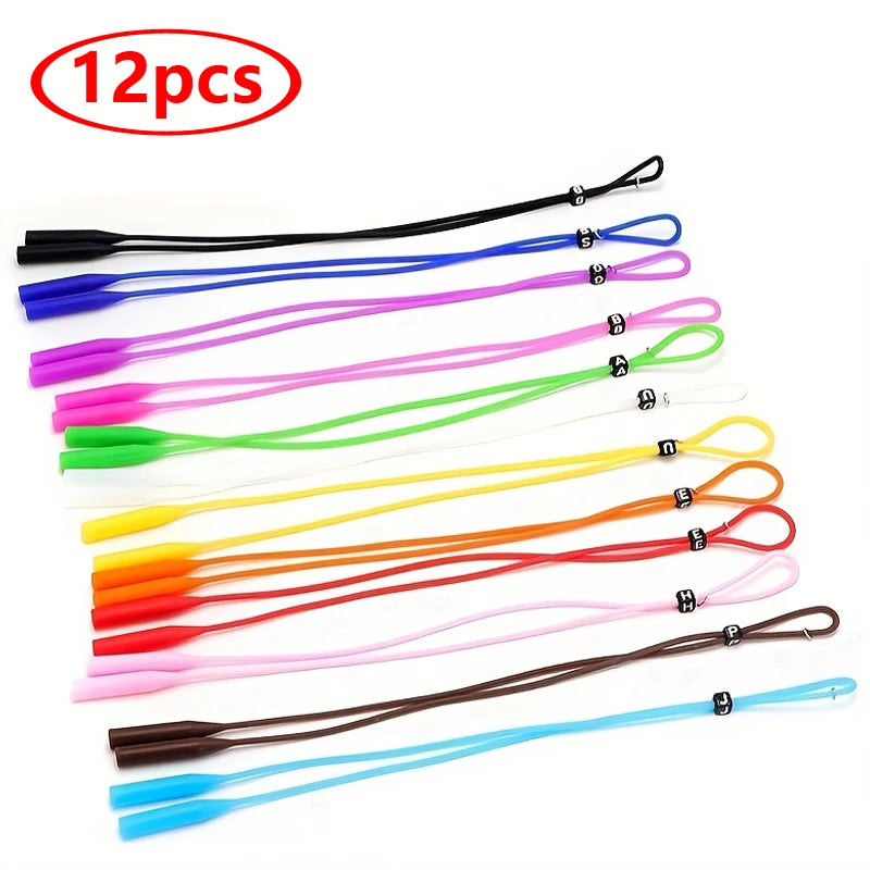 12pcs/24pcs Sports Eyewear Retainer Candy Color Silicone Sunglasses Women Eyeglasses Straps Adjustable Glasses Elastic Holder Peaceful Pleasures Health and Wellness 12pcs z01