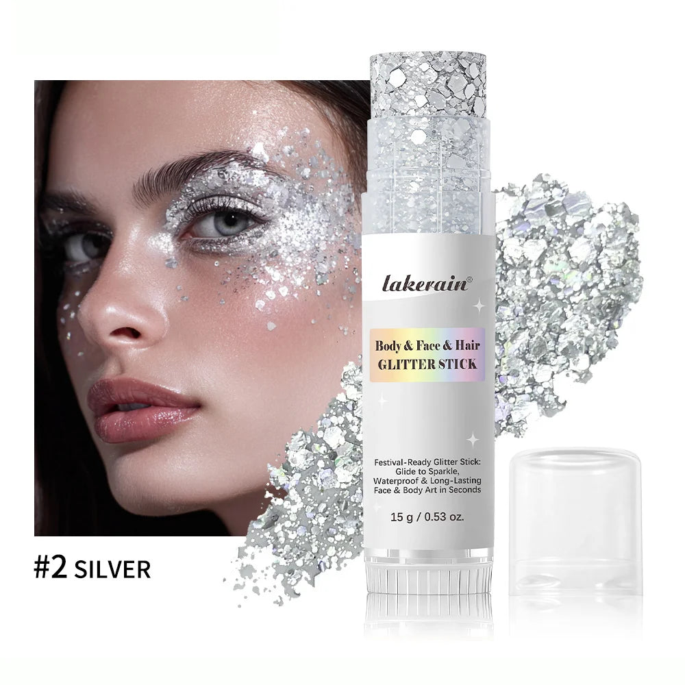 Shiny Glitter Gel Stick Highlighter, Sparkling Sequins Pearl White Pink Eyeshadow, Face Body Brighten Makeup for Stage & Daily L Peaceful Pleasures Health and Wellness 2Silver