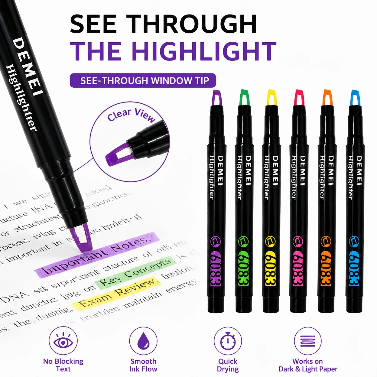 Transparent Highlighter Window Pen Tip Soft Grip Anti Bleeding Ink