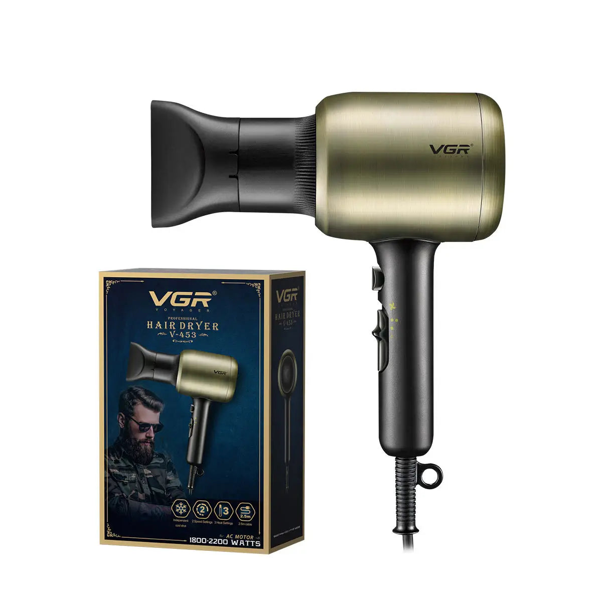 VGR professional hair dryer does not damage hair, strong wind speed dry 1800-2200W hair salon home styling air duct V-453 Peaceful Pleasures Health and Wellness EU