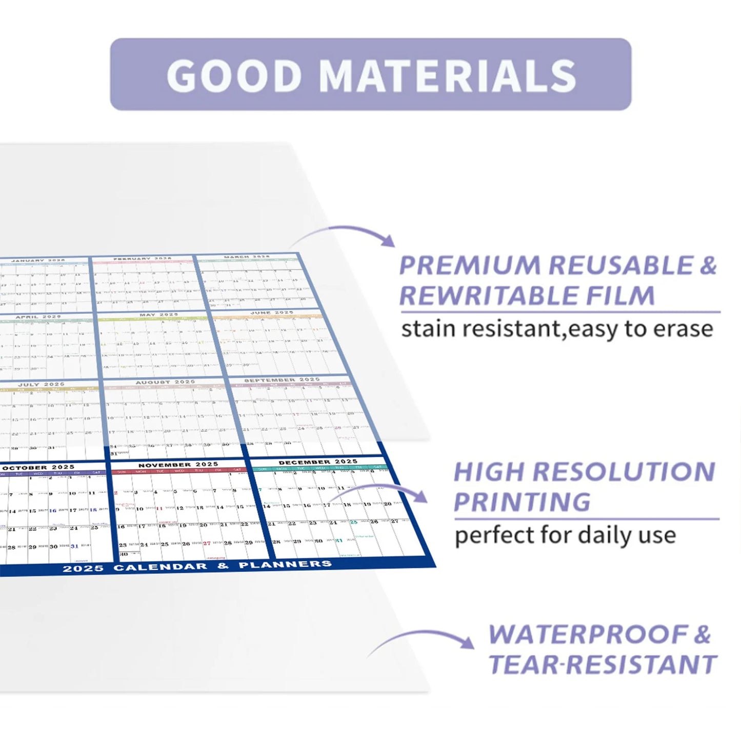 2026 English Double-Sided Laminated Wall Calendar with Erasable Surface Foldable Design for Home Office School Peaceful Pleasures Health and Wellness