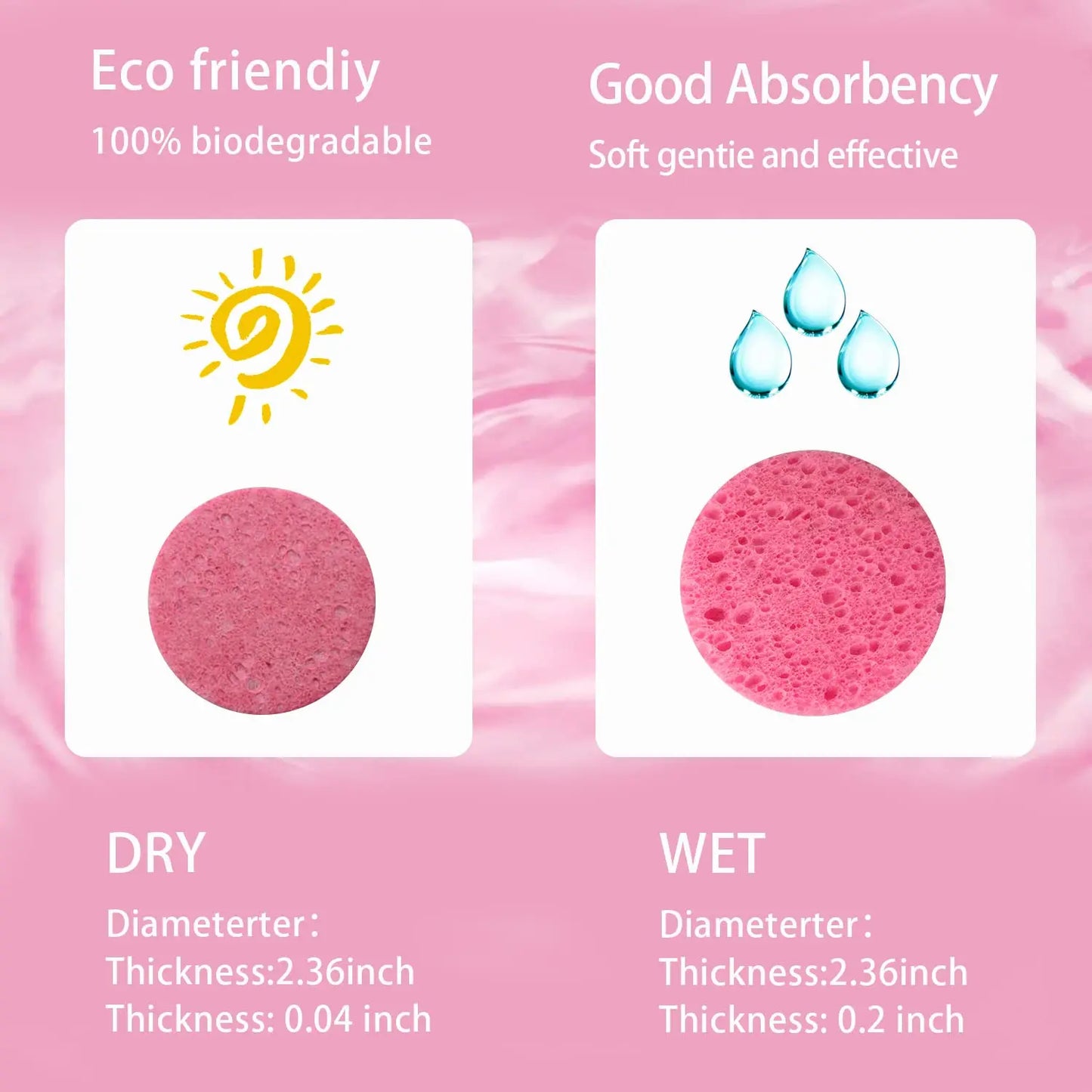 Compressed, 100% Natural Cellulose Face Sponges. Multi-use for cleansing, exfoliating & makeup removal. Expands with water. Peaceful Pleasures Health and Wellness