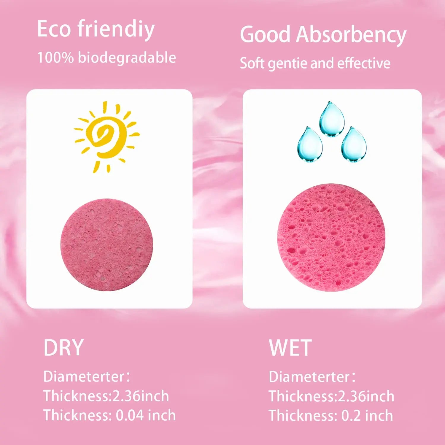 Compressed, 100% Natural Cellulose Face Sponges. Multi-use for cleansing, exfoliating & makeup removal. Expands with water. Peaceful Pleasures Health and Wellness