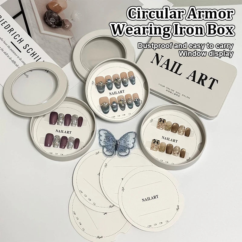 False Nail Press On Wearing Circular Iron Display Box With Display Card Nail Packing Box For Fake Nails Finished Product Peaceful Pleasures Health and Wellness