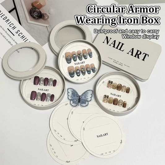 False Nail Press On Wearing Circular Iron Display Box With Display Card Nail Packing Box For Fake Nails Finished Product Peaceful Pleasures Health and Wellness