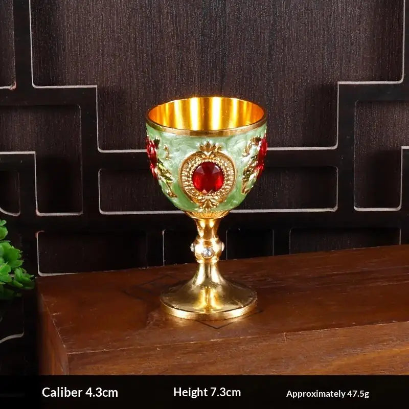 Vintage European Embossed Enamel Mini Goblet | Alloy Wine Cup